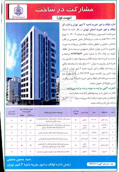 مناقصه مشارکت در ساخت