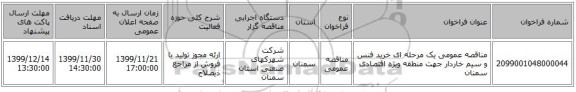 مناقصه عمومی یک مرحله ای خرید فنس و سیم خاردار جهت منطقه ویژه اقتصادی سمنان
