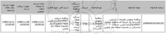 مناقصه عمومی همزمان با ارزیابی (فشرده) یک مرحله ای مناقصه شماره 1400/7واگذاری آژانس خدمات مشترکین در محدوده منطقه برق ورامین