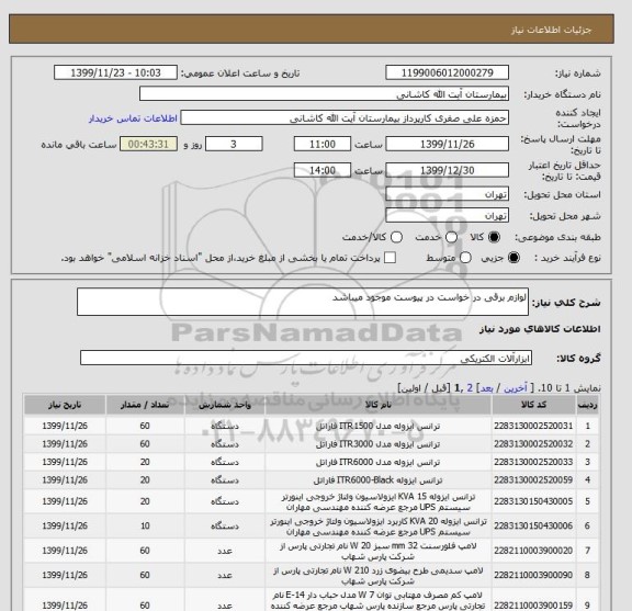 استعلام لوازم برقی در خواست در پیوست موجود میباشد