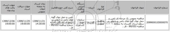 مناقصه عمومی یک مرحله ای تامین و حمل نهال گونه های باغی و داروئی در سطح استان گلستان به شماره مناقصه 99/053 - اق . 