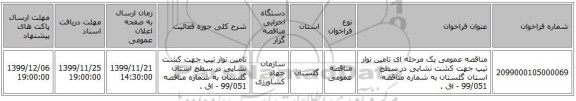 مناقصه عمومی یک مرحله ای تامین نوار تیپ جهت کشت نشایی در سطح استان گلستان به شماره مناقصه 99/051 - اق . 