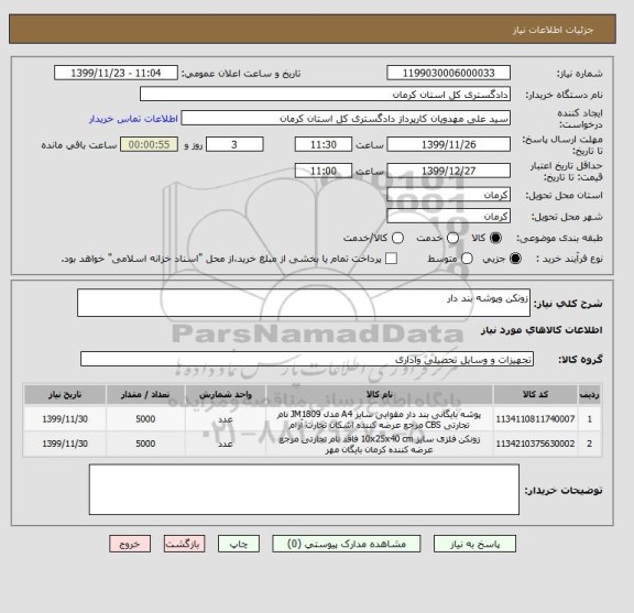 استعلام زونکن وپوشه بند دار