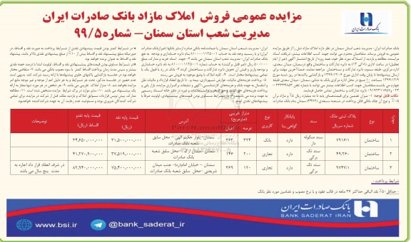 مزاید مزایده فروش املاک مازاد بانک و تجاری