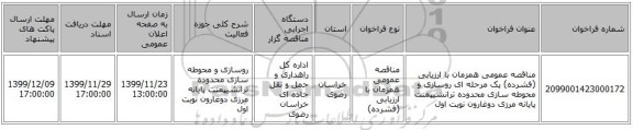 مناقصه عمومی همزمان با ارزیابی (فشرده) یک مرحله ای روسازی و محوطه سازی محدوده ترانشیپمنت پایانه مرزی دوغارون نوبت اول