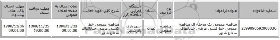 مناقصه، مناقصه عمومی یک مرحله ای مناقصه عمومی خط کشی عرضی خیابانهای سطح شهر ,سامانه تدارکات الکترونیکی دولت