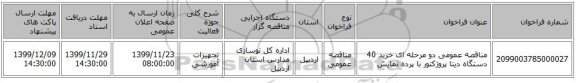 مناقصه عمومی دو مرحله ای خرید 40 دستگاه دیتا پروژکتور با پرده نمایش