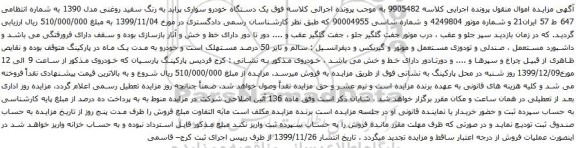 آگهی مزایده یک دستگاه خودرو سواری پراید