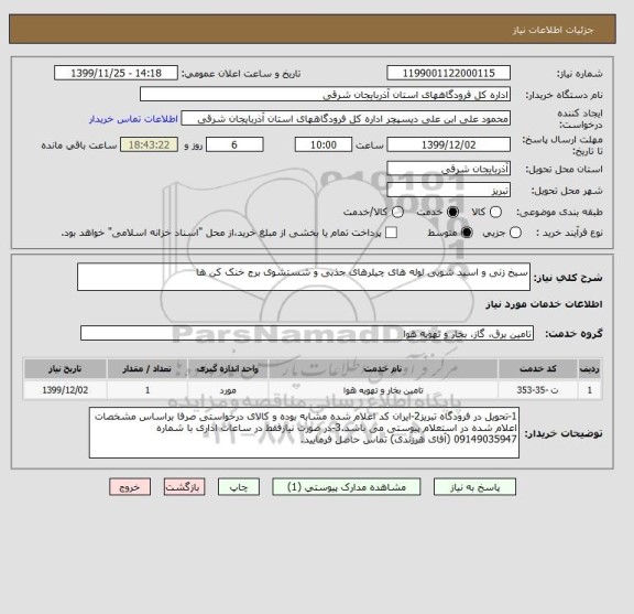 استعلام سیخ زنی و اسید شویی لوله های چیلرهای جذبی و شستشوی برج خنک کن ها