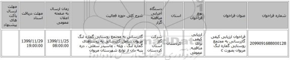 فراخوان ارزیابی کیفی گازرسانی به مجتمع روستایی گماره لنگ مریوان بصورت c