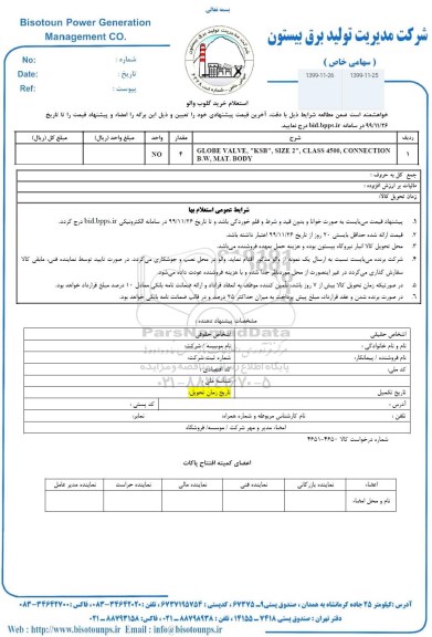 استعلام GLOBE VALVE KSB ...