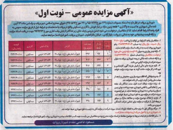 مزایده مزایده واگذاری 9  قطعه زمین مسکونی نوبت اول