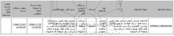 فراخوان ارزیابی کیفی ارزیابی توان تامین سازه های سبک فولادی به صورتCFSبا پوشش گالوانیزه برای نصب در پست های فوق توزیع و انتقال شرکت برق منطقه ای اصفهان