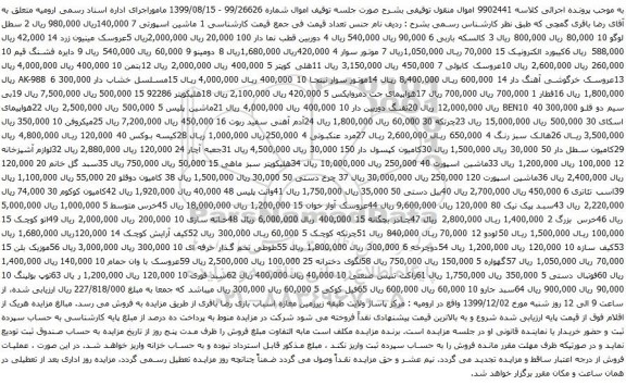 آگهی مزایده ماشین اسپورتی و غیره ...