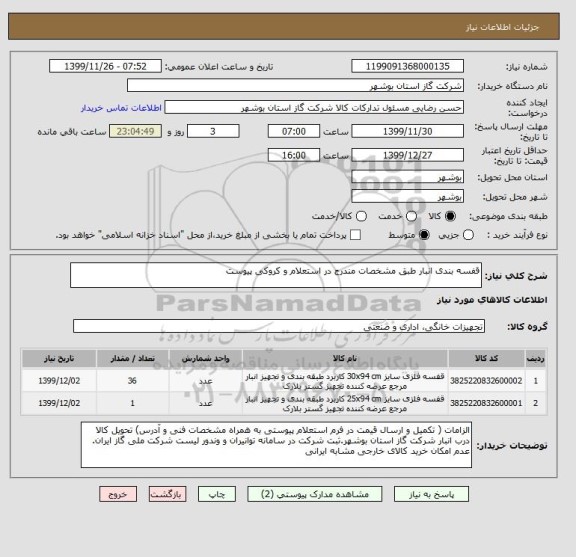 استعلام قفسه بندی انبار طبق مشخصات مندرج در استعلام و کروکی پیوست 