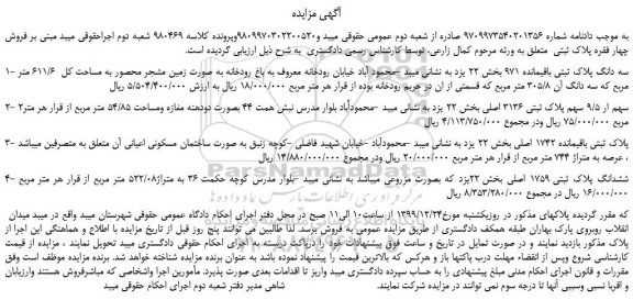 مزایده،مزایده فروش سه دانگ پلاک ثبتی باقیمانده 971 و...