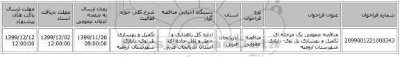 مناقصه عمومی یک مرحله ای تکمیل و بهسازی پل نوی- ژاراژی شهرستان ارومیه 