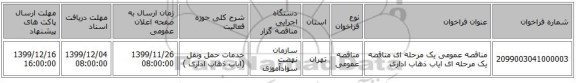 مناقصه عمومی یک مرحله ای مناقصه یک مرحله ای ایاب ذهاب اداری 