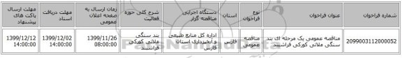 مناقصه عمومی یک مرحله ای بند سنگی ملاتی کورکی فراشبند