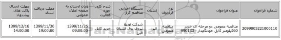 مناقصه عمومی دو مرحله ای خرید  60کیلومتر کابل   خودنگهدار  -  990133