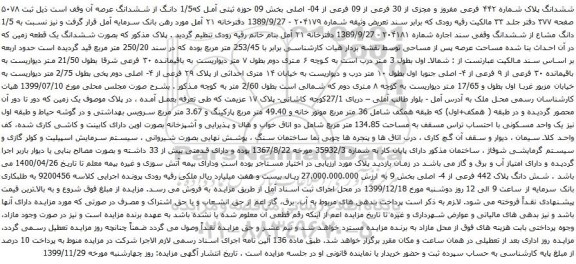 آگهی مزایده ششدانگ پلاک شماره ۴۴۲ فرعی مفروز و مجزی از 30 فرعی از 09 فرعی