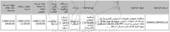 مناقصه عمومی همزمان با ارزیابی (فشرده) یک مرحله ای عملیات اجرایی مربوط به تهیه نقشه های اجرایی و احداث 944 واحد آپارتمان مسکونی پروژه طرح اقدام ملی مسکن در قط