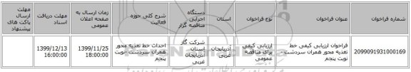 فراخوان ارزیابی کیفی خط تغذیه محور همران سردشت -نوبت پنجم