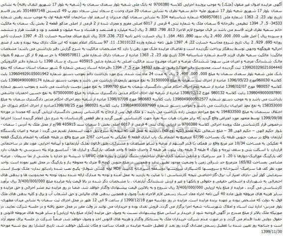 آگهی مزایده ملک به شماره ثبتی 4 فرعی از 6017 اصلی مفروز و مجزی شده