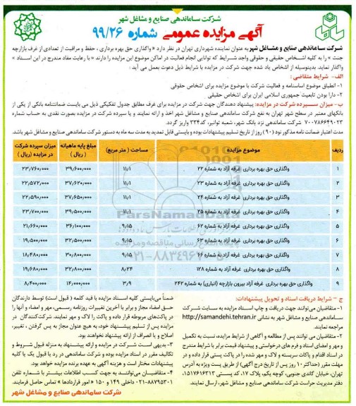 مزایده عمومی واگذاری حق بهره برداری، حفظ و مراقبت از غرف بازارچه 