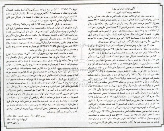 مزایده، مزایده مقدار 33.3 شعیر مشاع از 96 شعیر آپارتمان مسکونی