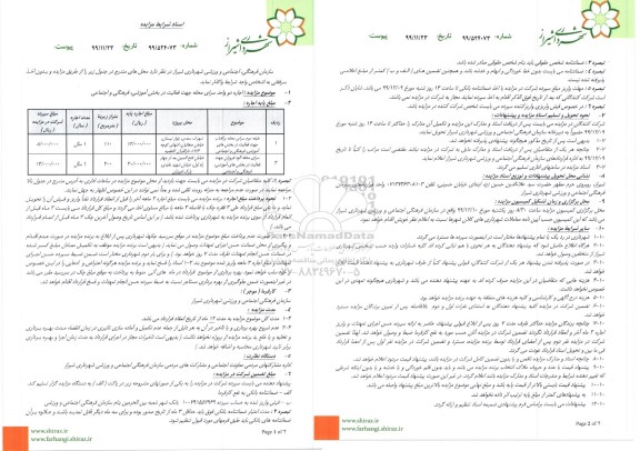 مزایده، مزایده اجاره دو واحد سرای محله