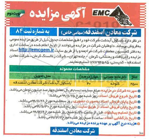 مزایده، مزایده فروش کلوخه - نوبت دوم