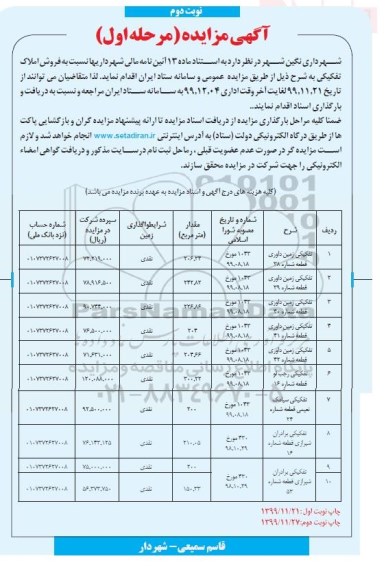 آگهی مزایده  مزایده فروش املاک تفکیکی مرحله اول نوبت دوم 