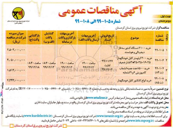 مناقصه, مناقصه خرید 2100 دستگاه کنتور سه فاز دیجیتالی و هوشمند ...