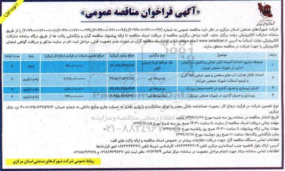 فراخوان مناقصه عمومی, مناقصه محوطه سازی، احداث آشیانه آتش نشانی و تکمیل ساختمان اداری و ...
