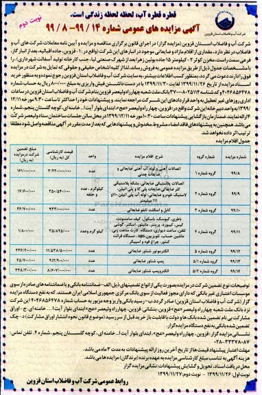 مزایده فروش اقلام مازاد و ضایعاتی ...نوبت دوم