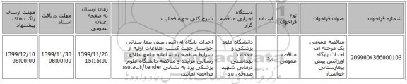 مناقصه عمومی یک مرحله ای احداث پایگاه اورژانس پیش بیمارستانی خوانسار