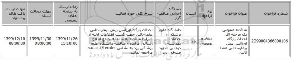 مناقصه عمومی یک مرحله ای احداث پایگاه اورژانس پیش بیمارستانی عقدا-نائین