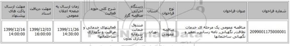 مناقصه عمومی یک مرحله ای خدمات نظافت, نگهبانی, نامه رسانی, تعمیر و نگهبانی ساختمانها