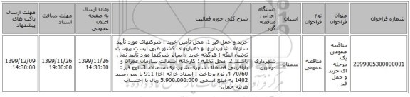 مناقصه عمومی یک مرحله ای خرید و حمل قیر
