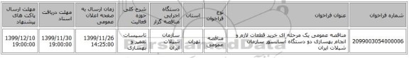 مناقصه عمومی یک مرحله ای خرید قطعات لازم و انجام بهسازی دو دستگاه آسانسور سازمان شیلات ایران