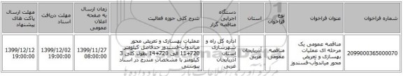 مناقصه عمومی یک مرحله ای عملیات بهسازی و تعریض محور میاندوآب-فسندوز