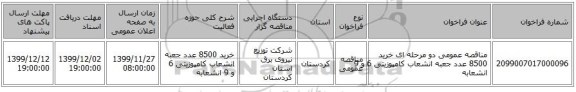 مناقصه عمومی دو مرحله ای خرید 8500 عدد جعبه انشعاب کامپوزیتی 6 و 9 انشعابه