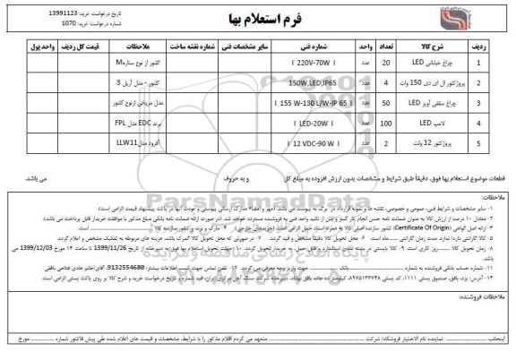 استعلام ,استعلام  چراغ خیابانی led ....