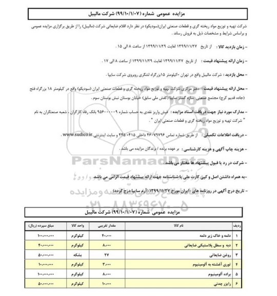 مزایده، مزایده عمومی اقلام ضایعاتی