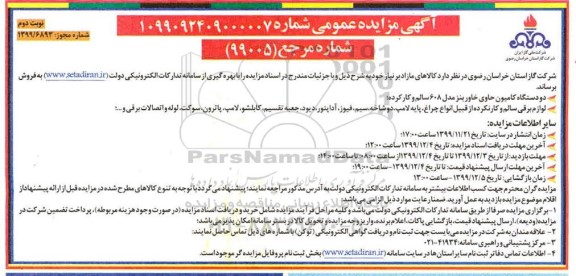 مزایده فروش کالاهای مازاد بر نیاز ...- نوبت دوم 