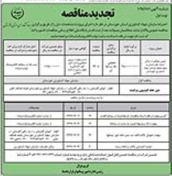 تجدید مناقصه ، تجدید مناقصه تامین حفاظت از اماکن اسناد