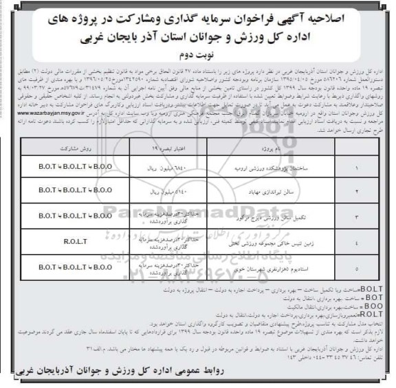 فراخوان سرمایه گذاری و مشارکت اصلاحیه نوبت دوم