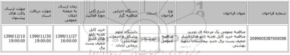 مناقصه، مناقصه عمومی یک مرحله ای تجدید مناقصه خرید کابل تغذیه تابلو های , سامانه تدارکات الکترونیکی دولت