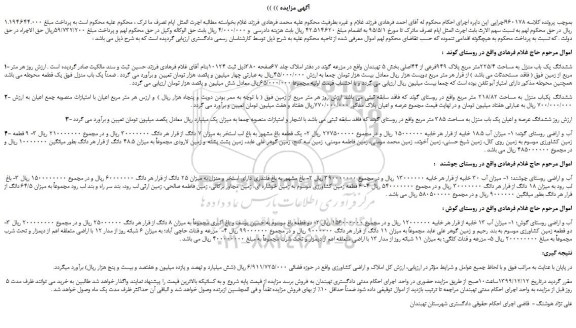 مزایده،مزایده فروش ششدانگ یک باب منزل به مساحت 225/4متر مربع پلاک 949فرعی از 44اصلی و...